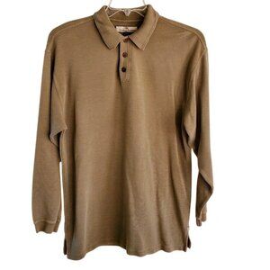 Tommy Bahama Long Sleeve Polo Shirt Men’s M Taupe Ribbed Cotton Casual Relaxed